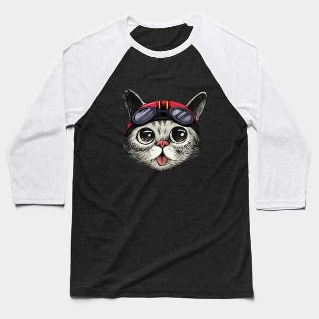 Bikers Cat lil bub kitten tees Baseball T-Shirt by Elefunk